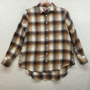 Madewell Shirt Womens XXS Brown Flannel Sidebutton Oversized Exboyfriend Plaid